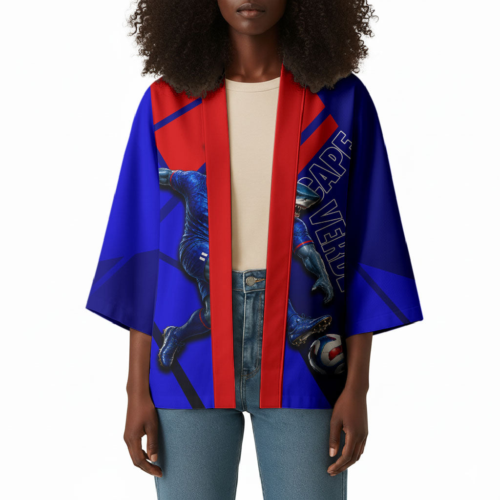 Personalized Cape Verde Soccer Shark Mascot Kimono Blue Sharks Football Player Dynamic Graphic