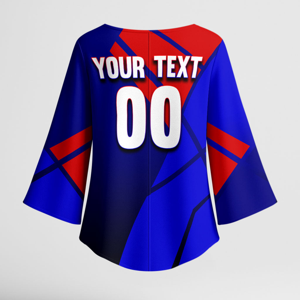 Personalized Cape Verde Soccer Shark Mascot Kimono Sleeve Blouse Blue Sharks Football Player Dynamic Graphic