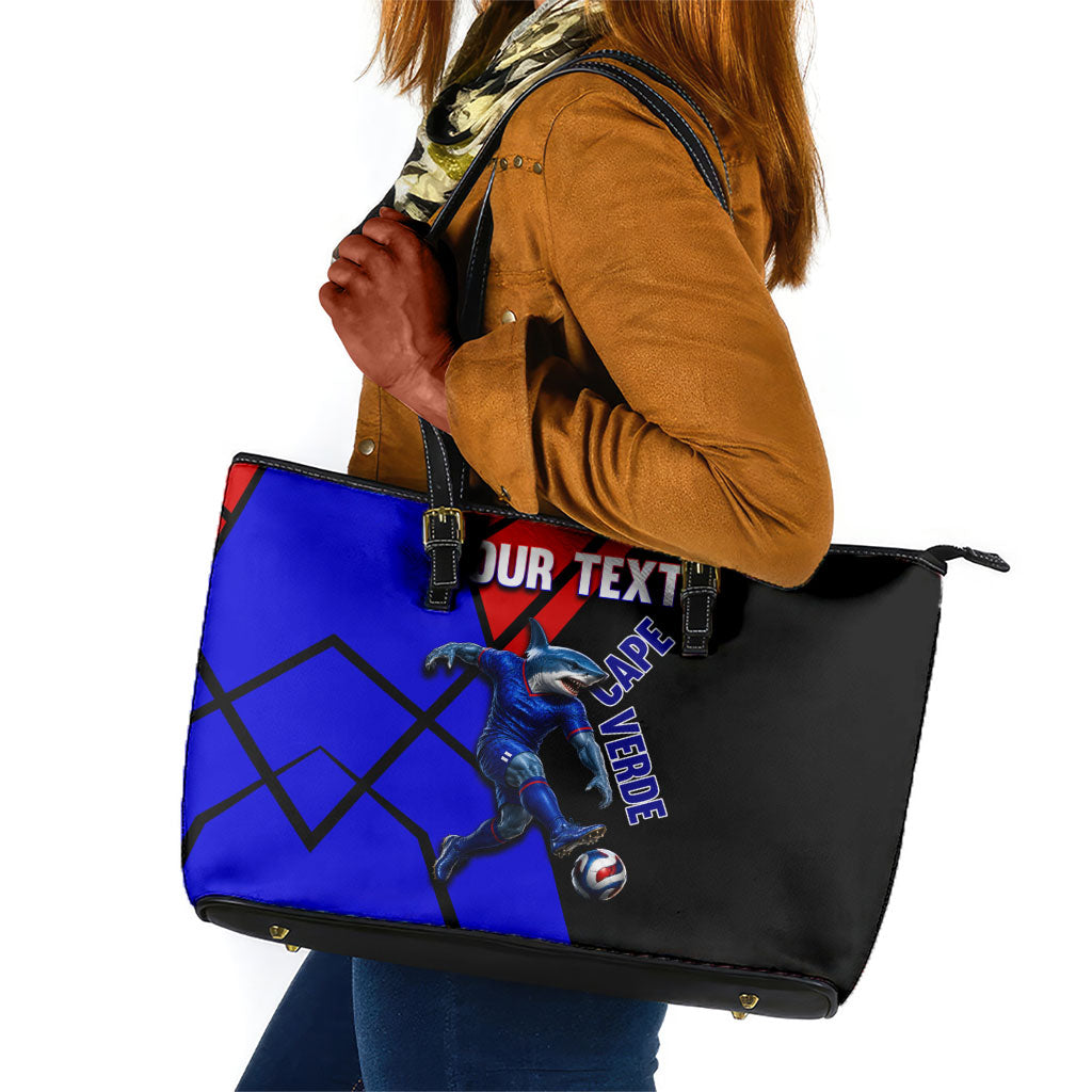 Personalized Cape Verde Soccer Shark Mascot Leather Tote Bag Blue Sharks Football Player Dynamic Graphic
