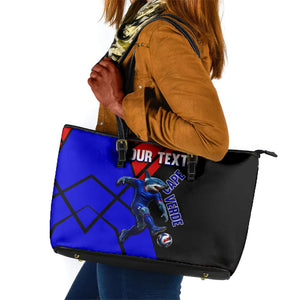 Personalized Cape Verde Soccer Shark Mascot Leather Tote Bag Blue Sharks Football Player Dynamic Graphic