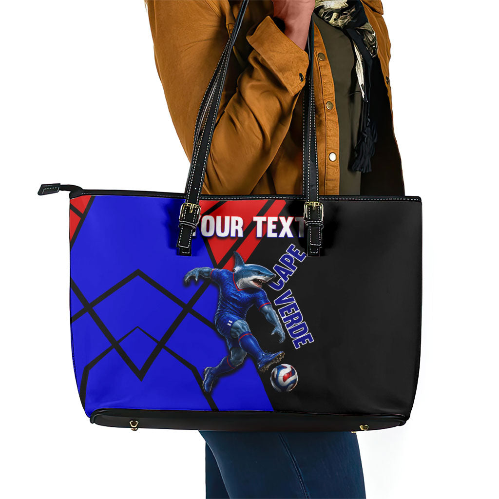 Personalized Cape Verde Soccer Shark Mascot Leather Tote Bag Blue Sharks Football Player Dynamic Graphic