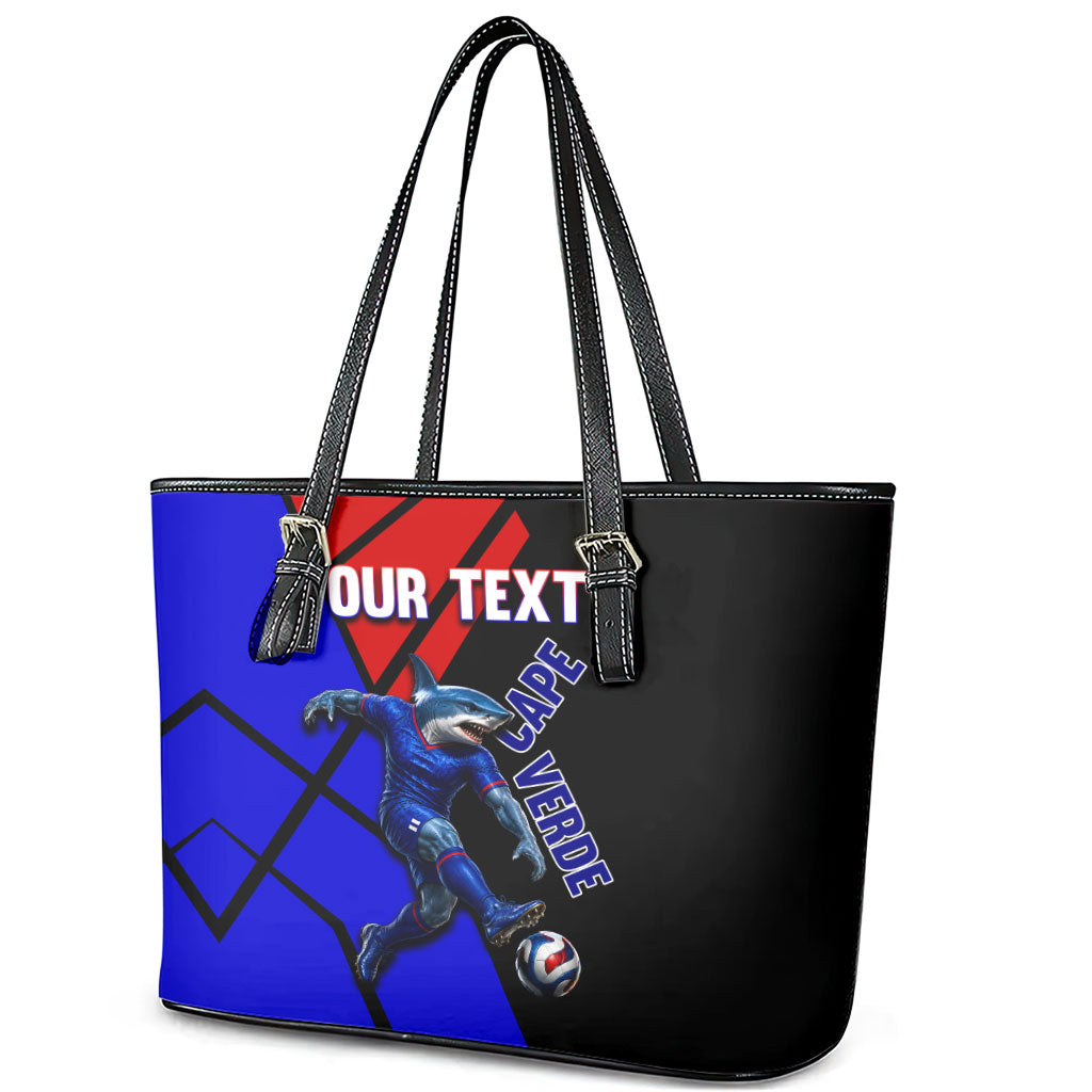 Personalized Cape Verde Soccer Shark Mascot Leather Tote Bag Blue Sharks Football Player Dynamic Graphic