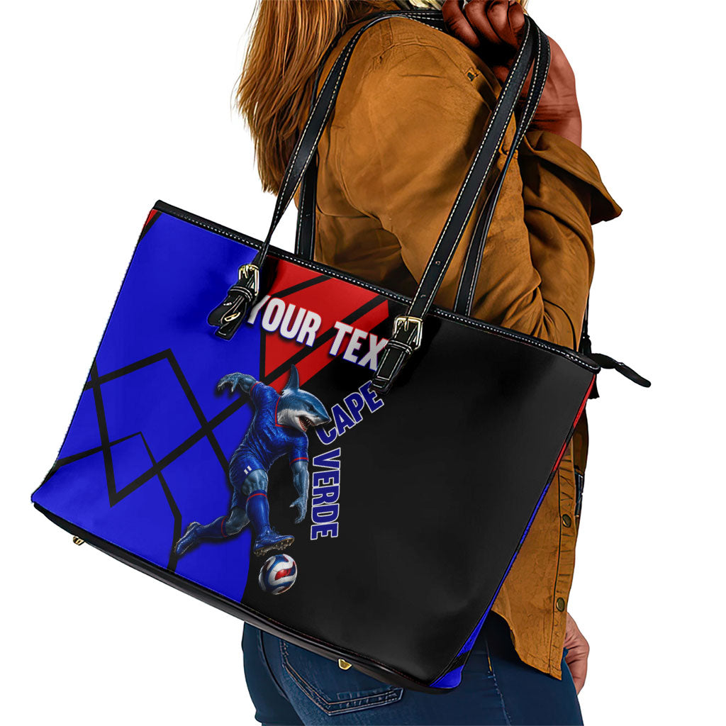 Personalized Cape Verde Soccer Shark Mascot Leather Tote Bag Blue Sharks Football Player Dynamic Graphic