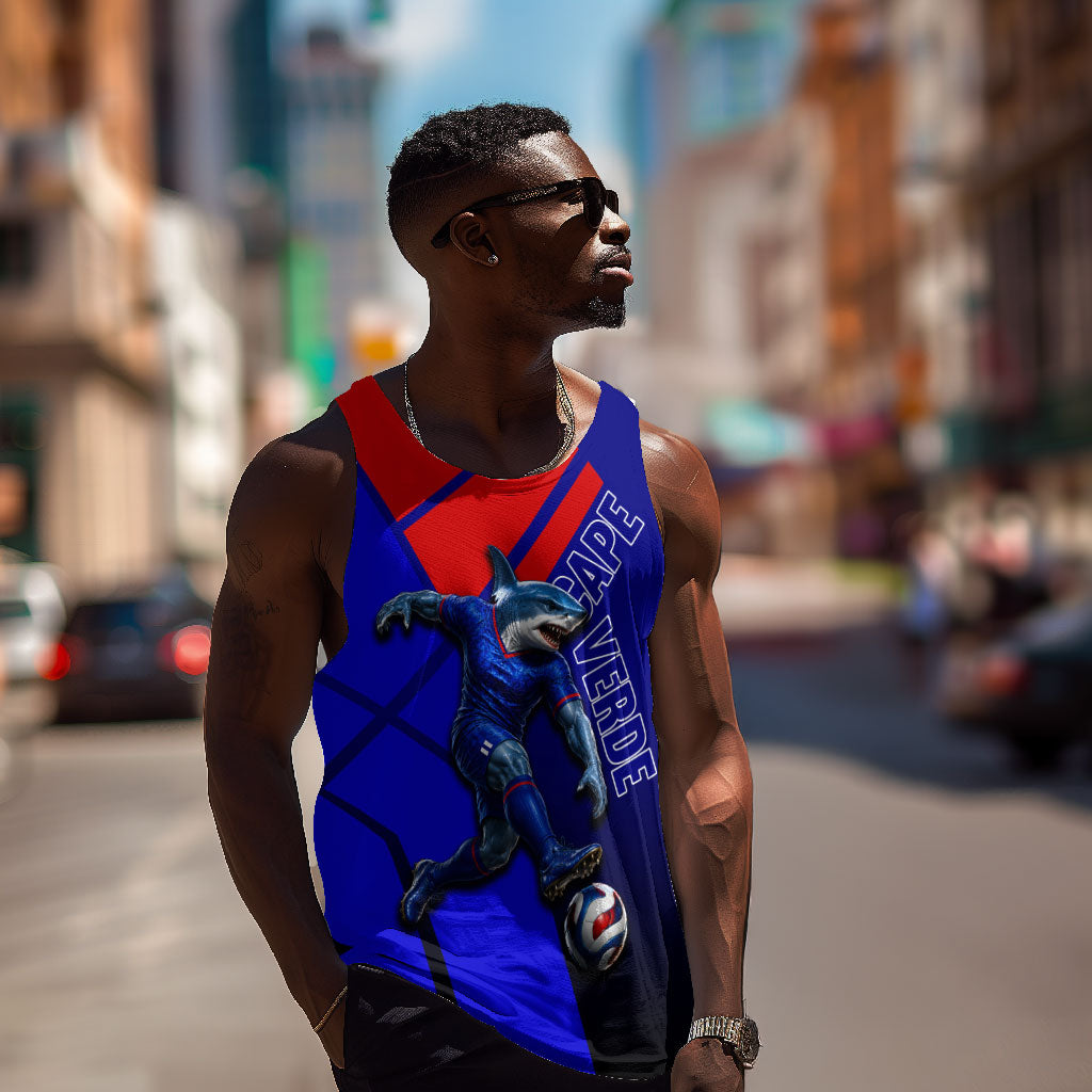 Personalized Cape Verde Soccer Shark Mascot Men Tank Top Blue Sharks Football Player Dynamic Graphic