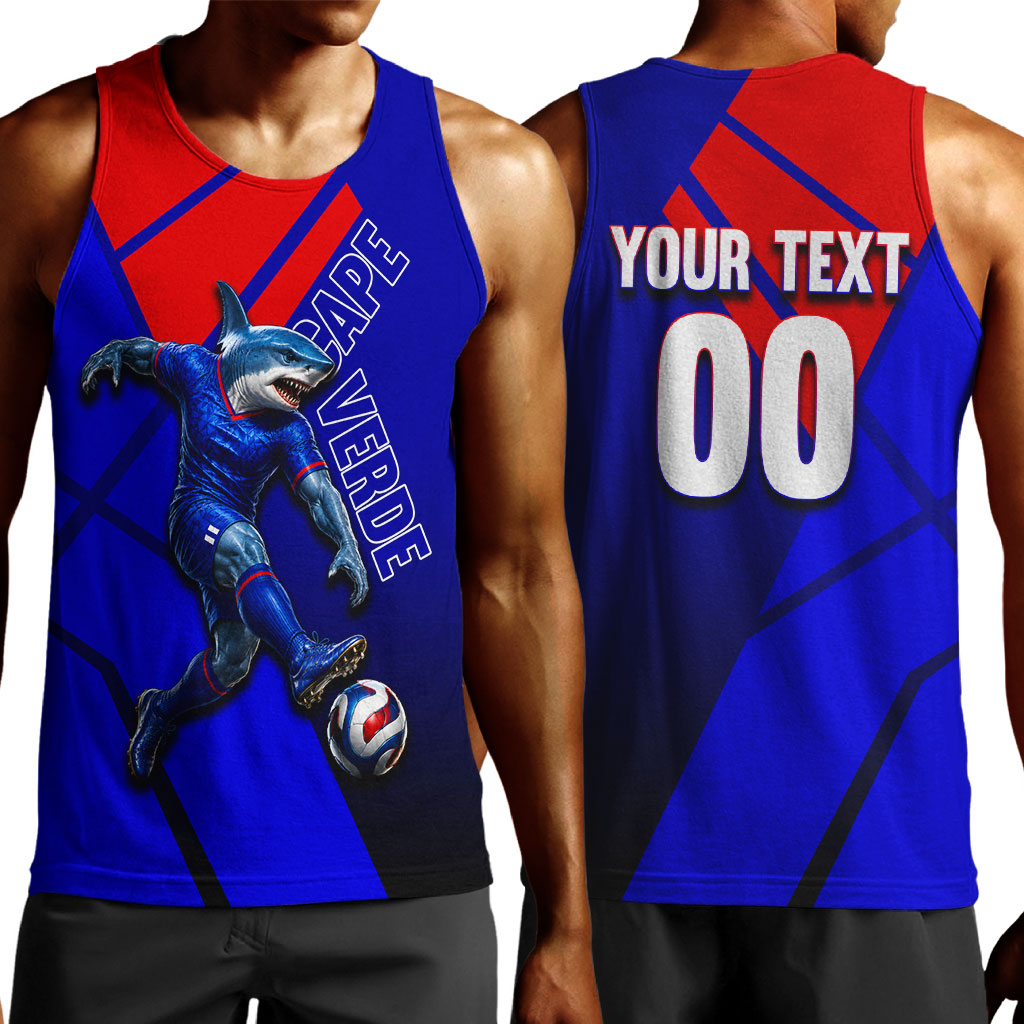 Personalized Cape Verde Soccer Shark Mascot Men Tank Top Blue Sharks Football Player Dynamic Graphic
