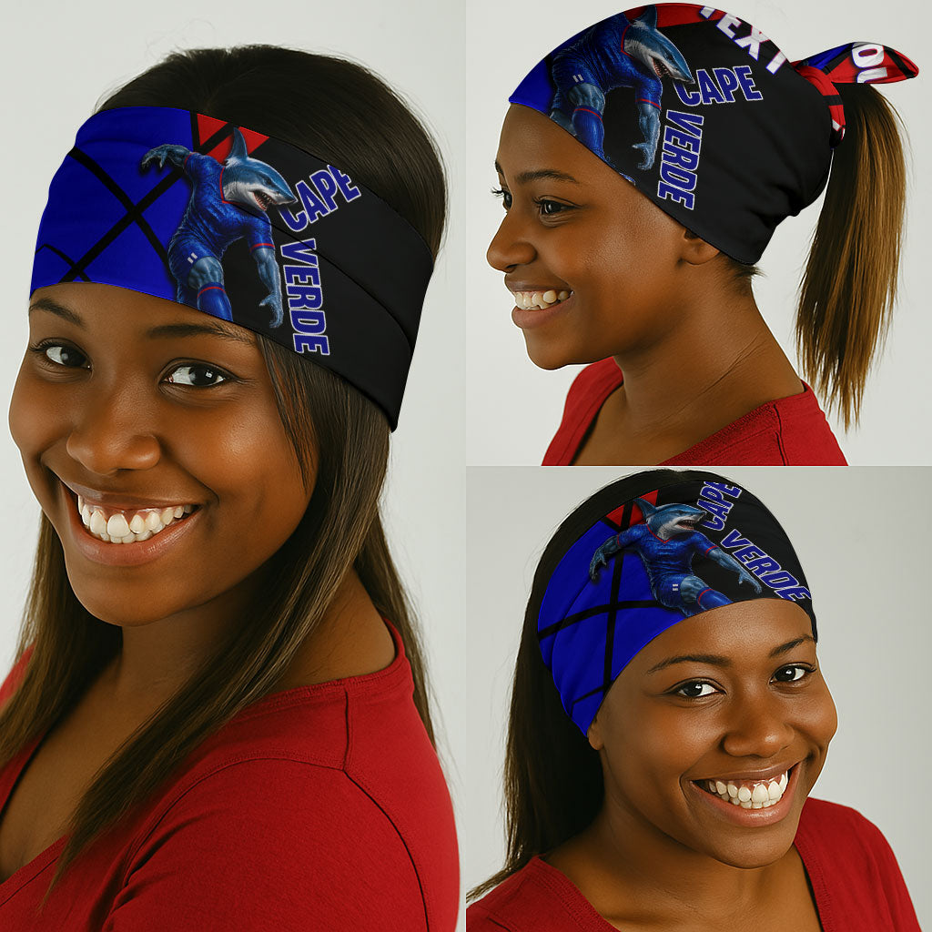 Personalized Cape Verde Soccer Shark Mascot Neck Gaiter Blue Sharks Football Player Dynamic Graphic