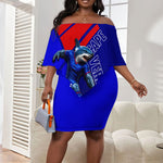 Personalized Cape Verde Soccer Shark Mascot Off Shoulder Short Dress Blue Sharks Football Player Dynamic Graphic