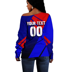Personalized Cape Verde Soccer Shark Mascot Off Shoulder Sweater Blue Sharks Football Player Dynamic Graphic