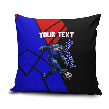 Personalized Cape Verde Soccer Shark Mascot Pillow Cover Blue Sharks Football Player Dynamic Graphic