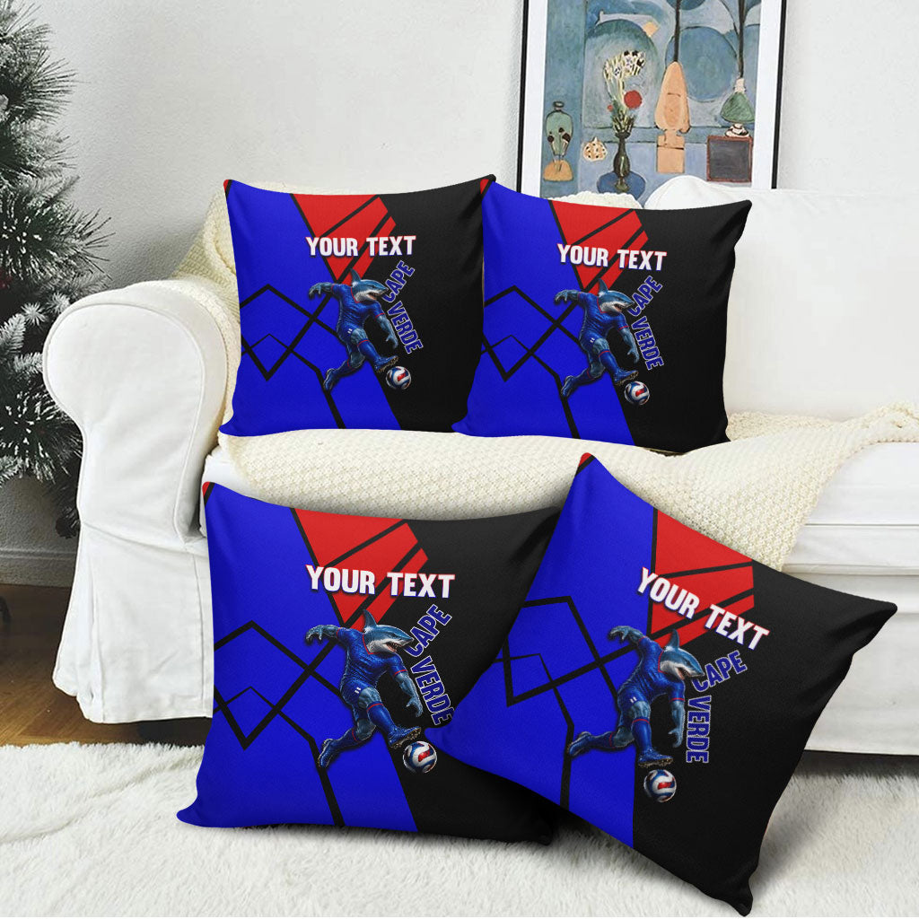 Personalized Cape Verde Soccer Shark Mascot Pillow Cover Blue Sharks Football Player Dynamic Graphic