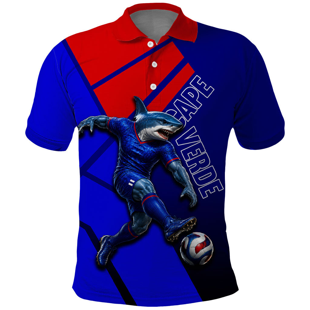 Personalized Cape Verde Soccer Shark Mascot Polo Shirt Blue Sharks Football Player Dynamic Graphic