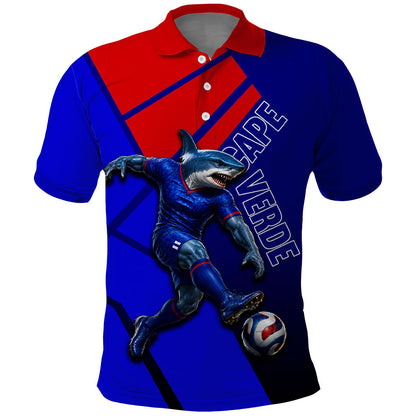 Personalized Cape Verde Soccer Shark Mascot Polo Shirt Blue Sharks Football Player Dynamic Graphic