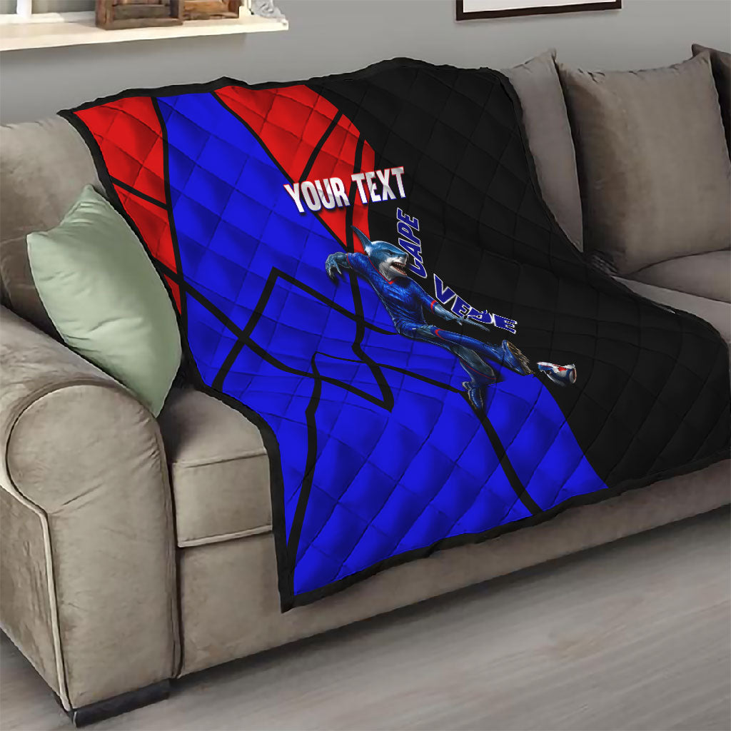 Personalized Cape Verde Soccer Shark Mascot Quilt Blue Sharks Football Player Dynamic Graphic