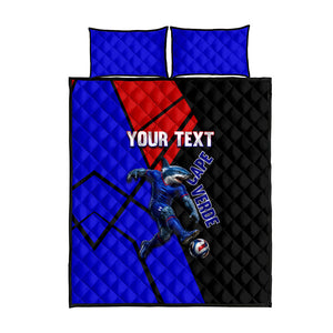 Personalized Cape Verde Soccer Shark Mascot Quilt Bed Set Blue Sharks Football Player Dynamic Graphic