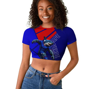 Personalized Cape Verde Soccer Shark Mascot Raglan Cropped T shirt Blue Sharks Football Player Dynamic Graphic
