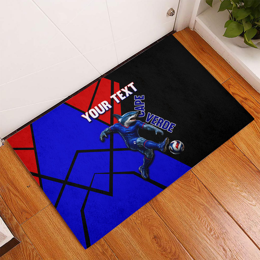 Personalized Cape Verde Soccer Shark Mascot Rubber Doormat Blue Sharks Football Player Dynamic Graphic