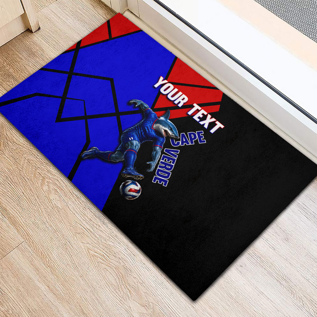 Personalized Cape Verde Soccer Shark Mascot Rubber Doormat Blue Sharks Football Player Dynamic Graphic