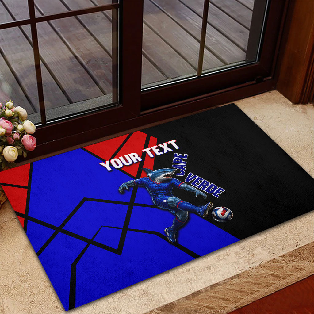 Personalized Cape Verde Soccer Shark Mascot Rubber Doormat Blue Sharks Football Player Dynamic Graphic
