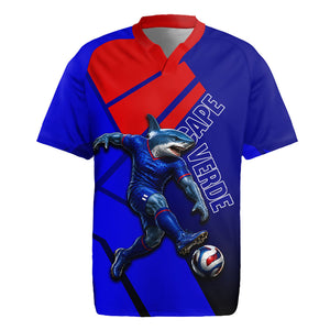 Personalized Cape Verde Soccer Shark Mascot Rugby Jersey Blue Sharks Football Player Dynamic Graphic