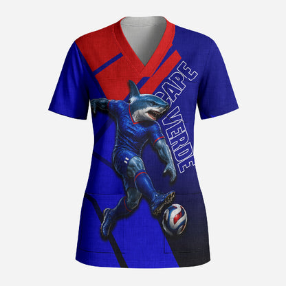 Personalized Cape Verde Soccer Shark Mascot Scrub Top Blue Sharks Football Player Dynamic Graphic