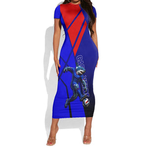 Personalized Cape Verde Soccer Shark Mascot Short Sleeve Bodycon Dress Blue Sharks Football Player Dynamic Graphic