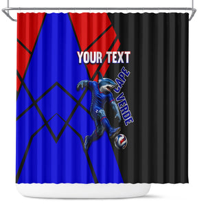 Personalized Cape Verde Soccer Shark Mascot Shower Curtain Blue Sharks Football Player Dynamic Graphic