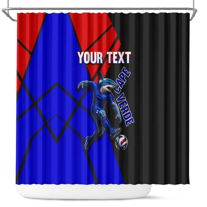 Personalized Cape Verde Soccer Shark Mascot Shower Curtain Blue Sharks Football Player Dynamic Graphic