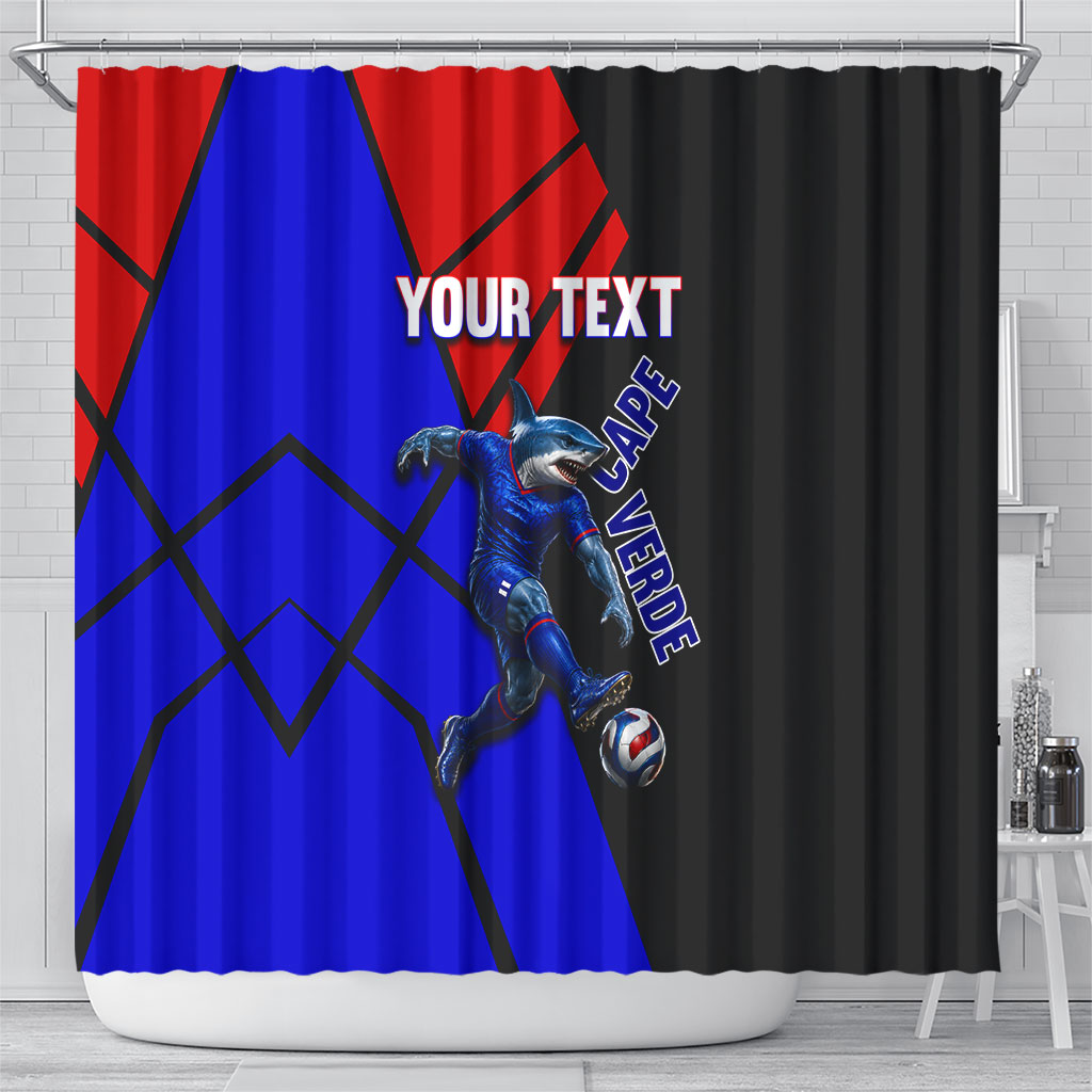 Personalized Cape Verde Soccer Shark Mascot Shower Curtain Blue Sharks Football Player Dynamic Graphic
