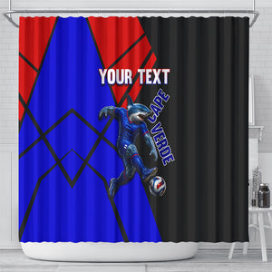 Personalized Cape Verde Soccer Shark Mascot Shower Curtain Blue Sharks Football Player Dynamic Graphic