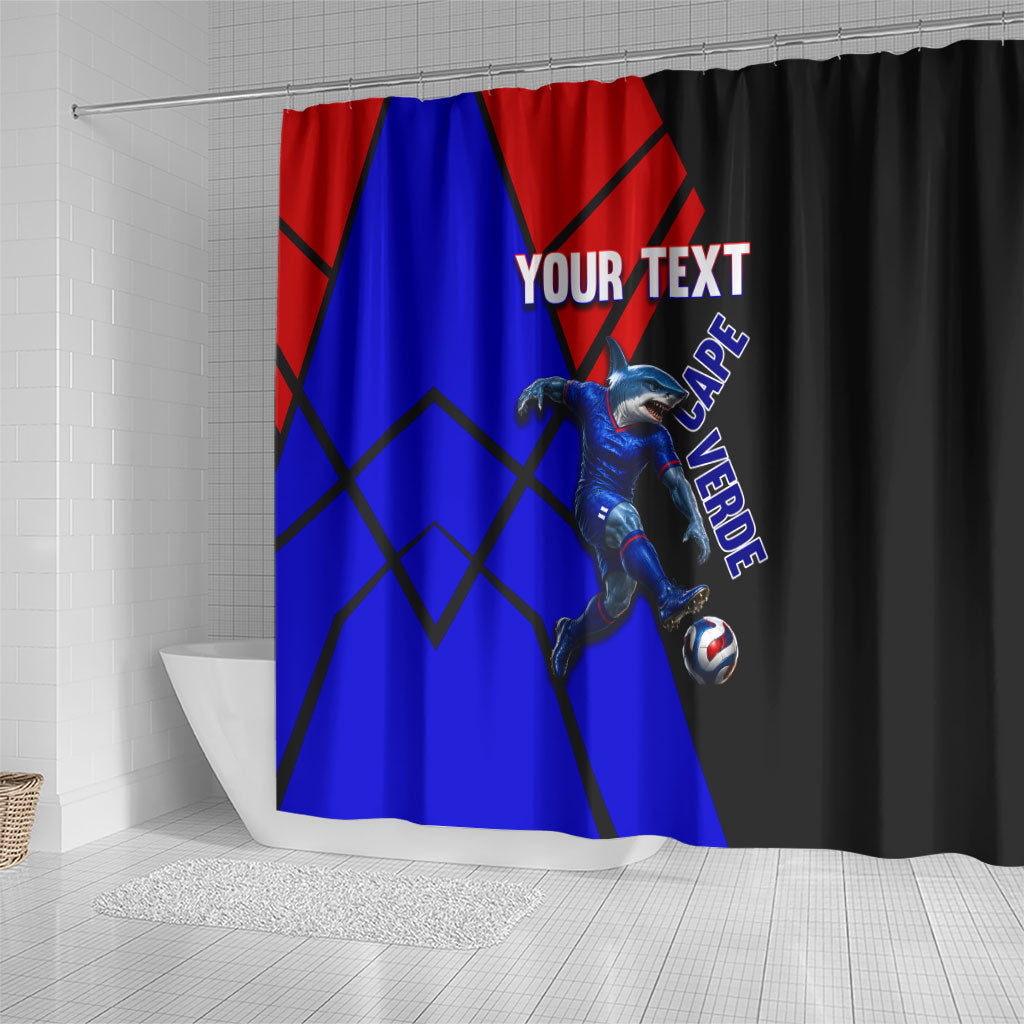 Personalized Cape Verde Soccer Shark Mascot Shower Curtain Blue Sharks Football Player Dynamic Graphic