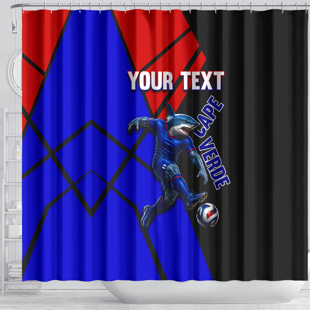 Personalized Cape Verde Soccer Shark Mascot Shower Curtain Blue Sharks Football Player Dynamic Graphic