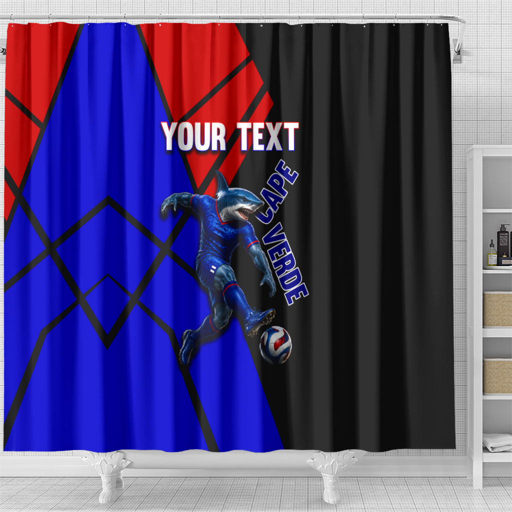 Personalized Cape Verde Soccer Shark Mascot Shower Curtain Blue Sharks Football Player Dynamic Graphic