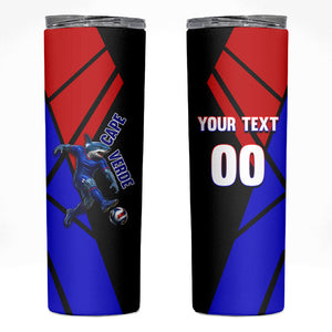 Personalized Cape Verde Soccer Shark Mascot Skinny Tumbler Blue Sharks Football Player Dynamic Graphic