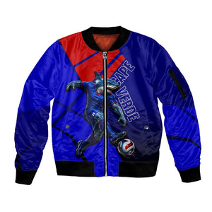 Personalized Cape Verde Soccer Shark Mascot Sleeve Zip Bomber Jacket Blue Sharks Football Player Dynamic Graphic