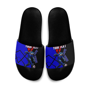 Personalized Cape Verde Soccer Shark Mascot Slide Sandals Blue Sharks Football Player Dynamic Graphic