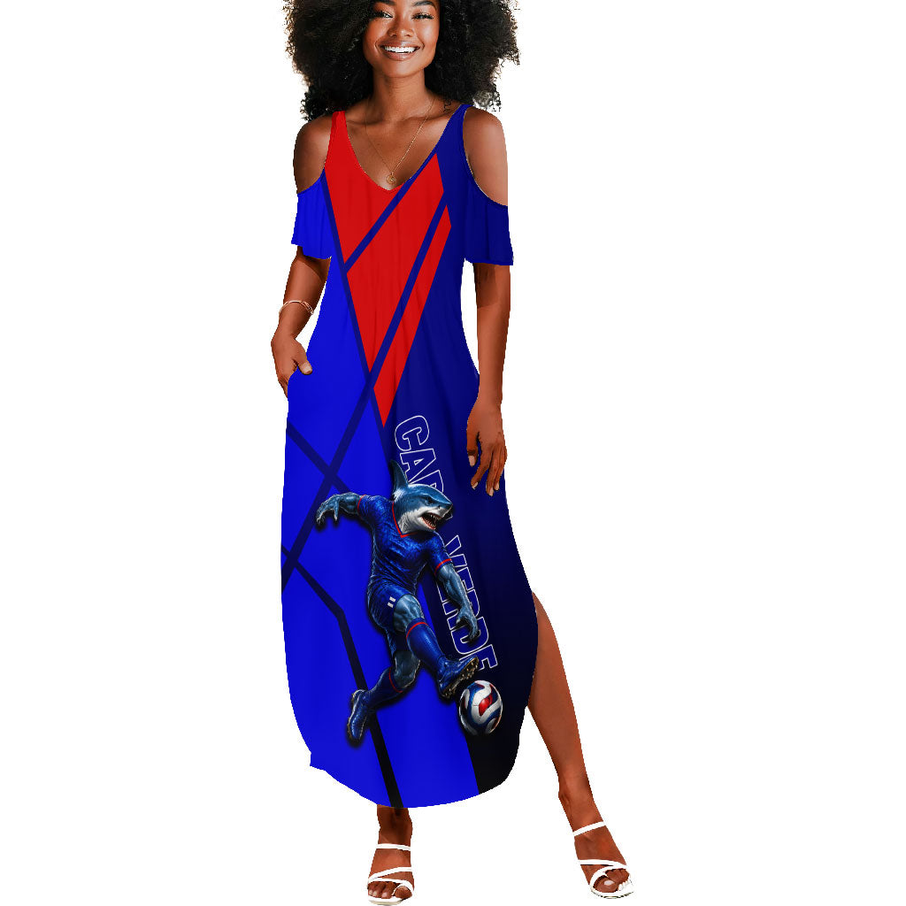 Personalized Cape Verde Soccer Shark Mascot Summer Maxi Dress Blue Sharks Football Player Dynamic Graphic