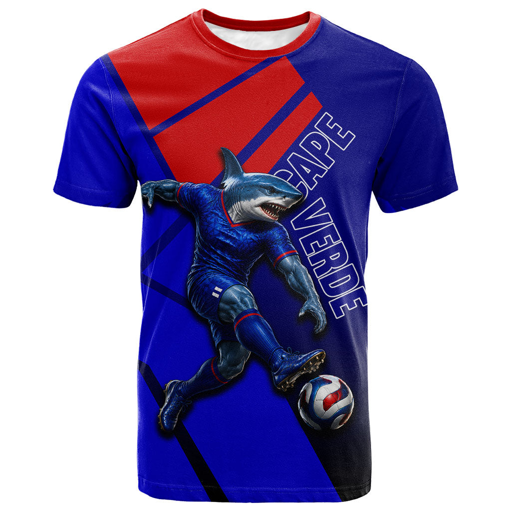 Personalized Cape Verde Soccer Shark Mascot T shirt Blue Sharks Football Player Dynamic Graphic