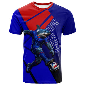 Personalized Cape Verde Soccer Shark Mascot T shirt Blue Sharks Football Player Dynamic Graphic