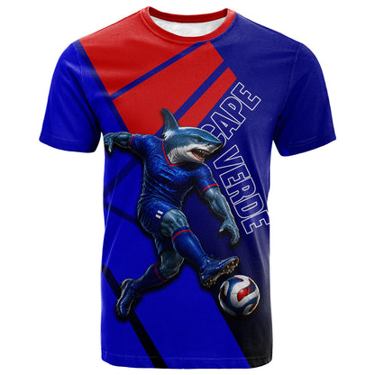 Personalized Cape Verde Soccer Shark Mascot T shirt Blue Sharks Football Player Dynamic Graphic