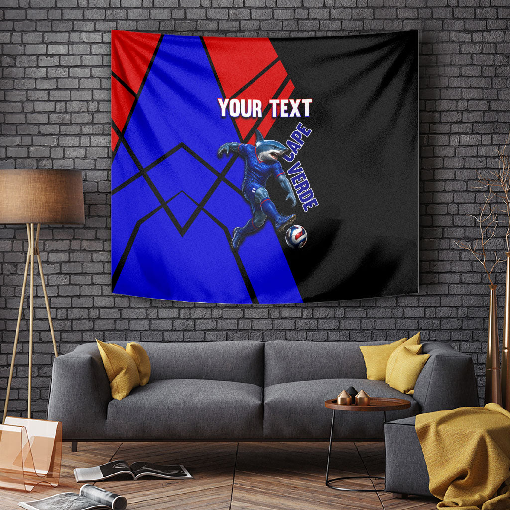 Personalized Cape Verde Soccer Shark Mascot Tapestry Blue Sharks Football Player Dynamic Graphic