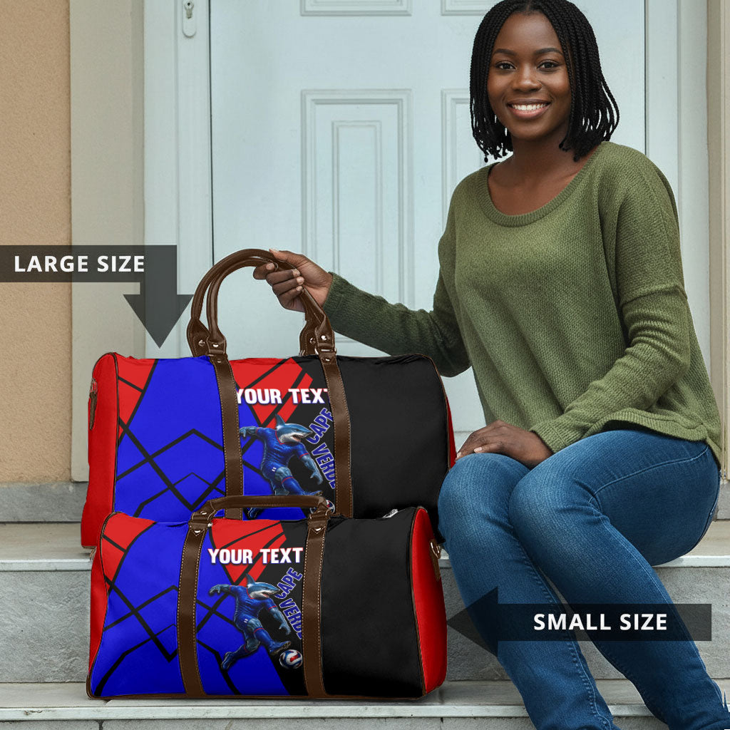 Personalized Cape Verde Soccer Shark Mascot Travel Bag Blue Sharks Football Player Dynamic Graphic