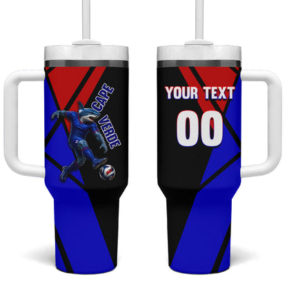 Personalized Cape Verde Soccer Shark Mascot Tumbler With Handle Blue Sharks Football Player Dynamic Graphic