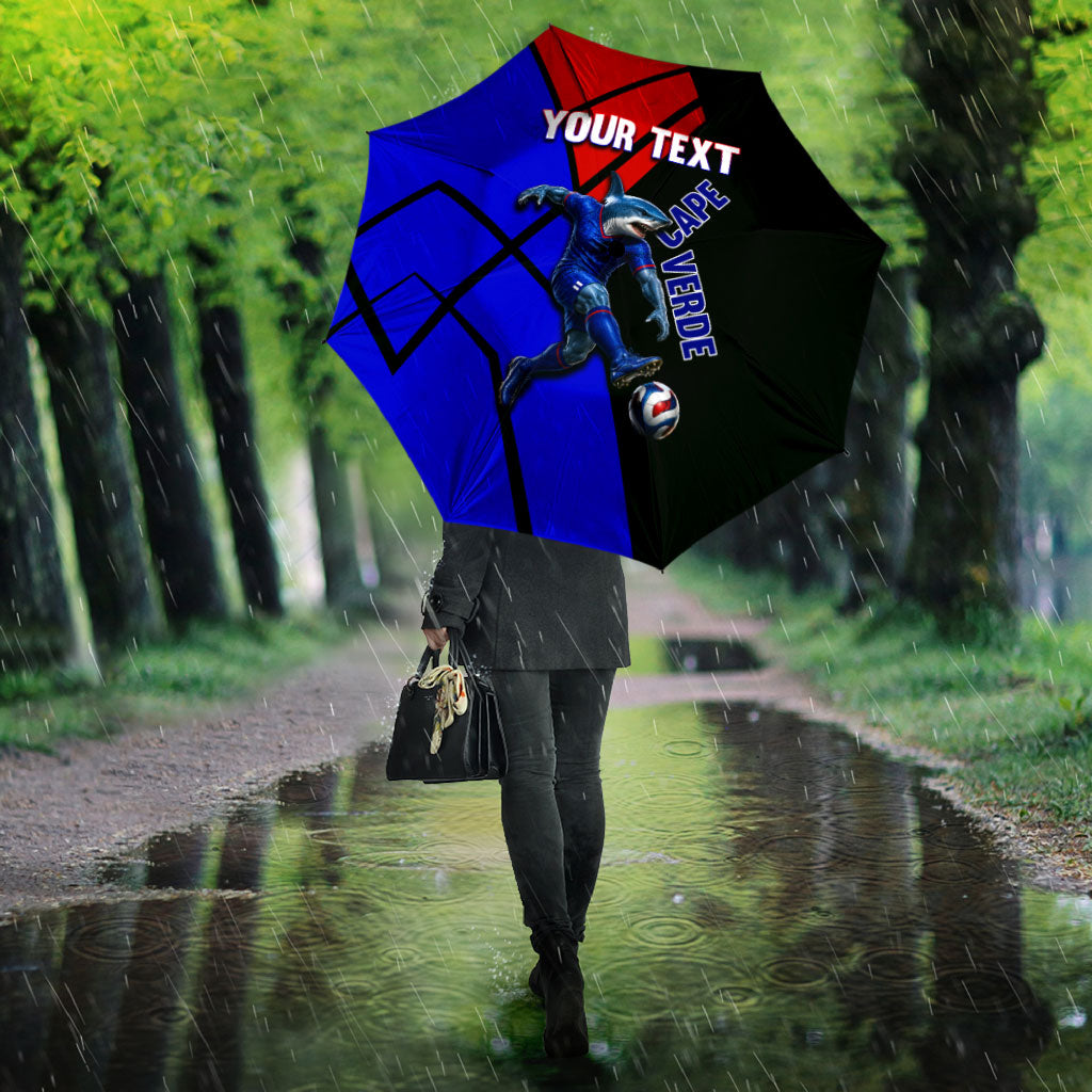 Personalized Cape Verde Soccer Shark Mascot Umbrella Blue Sharks Football Player Dynamic Graphic