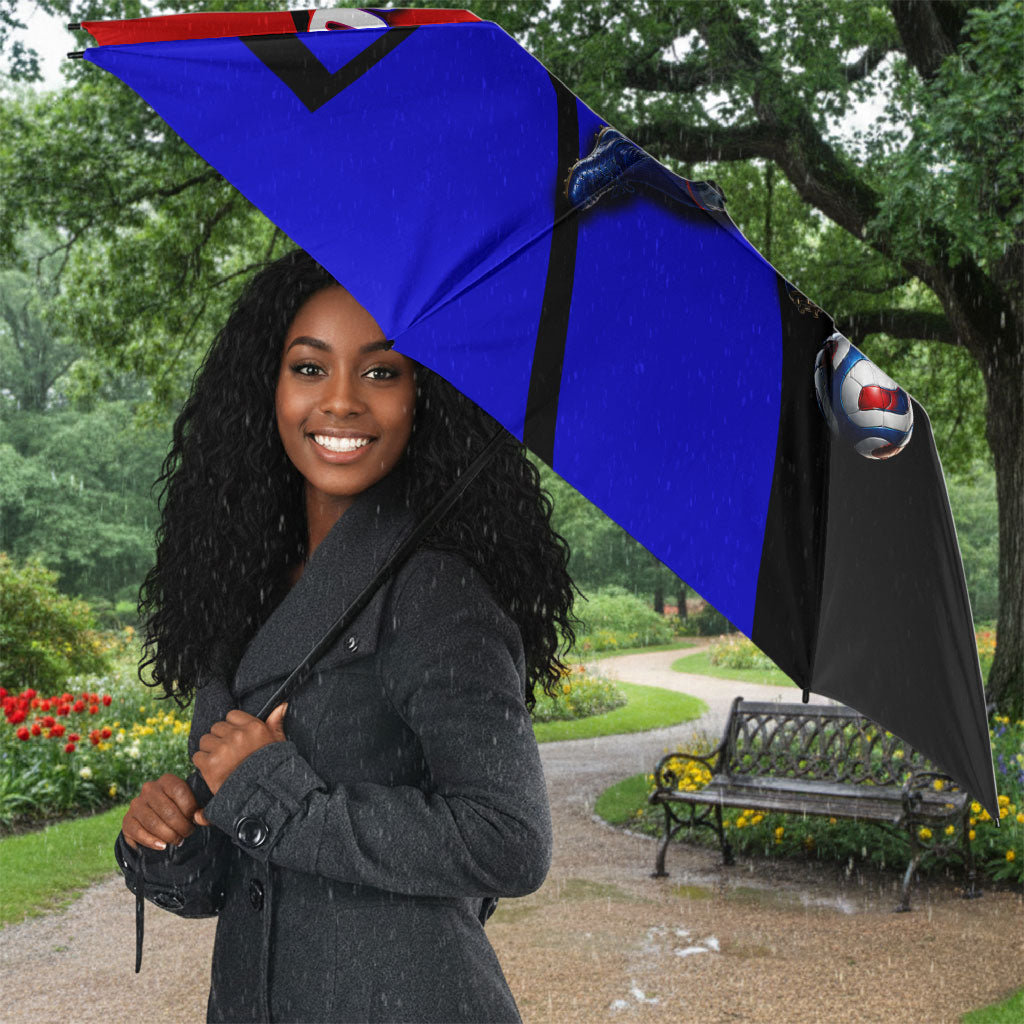 Personalized Cape Verde Soccer Shark Mascot Umbrella Blue Sharks Football Player Dynamic Graphic