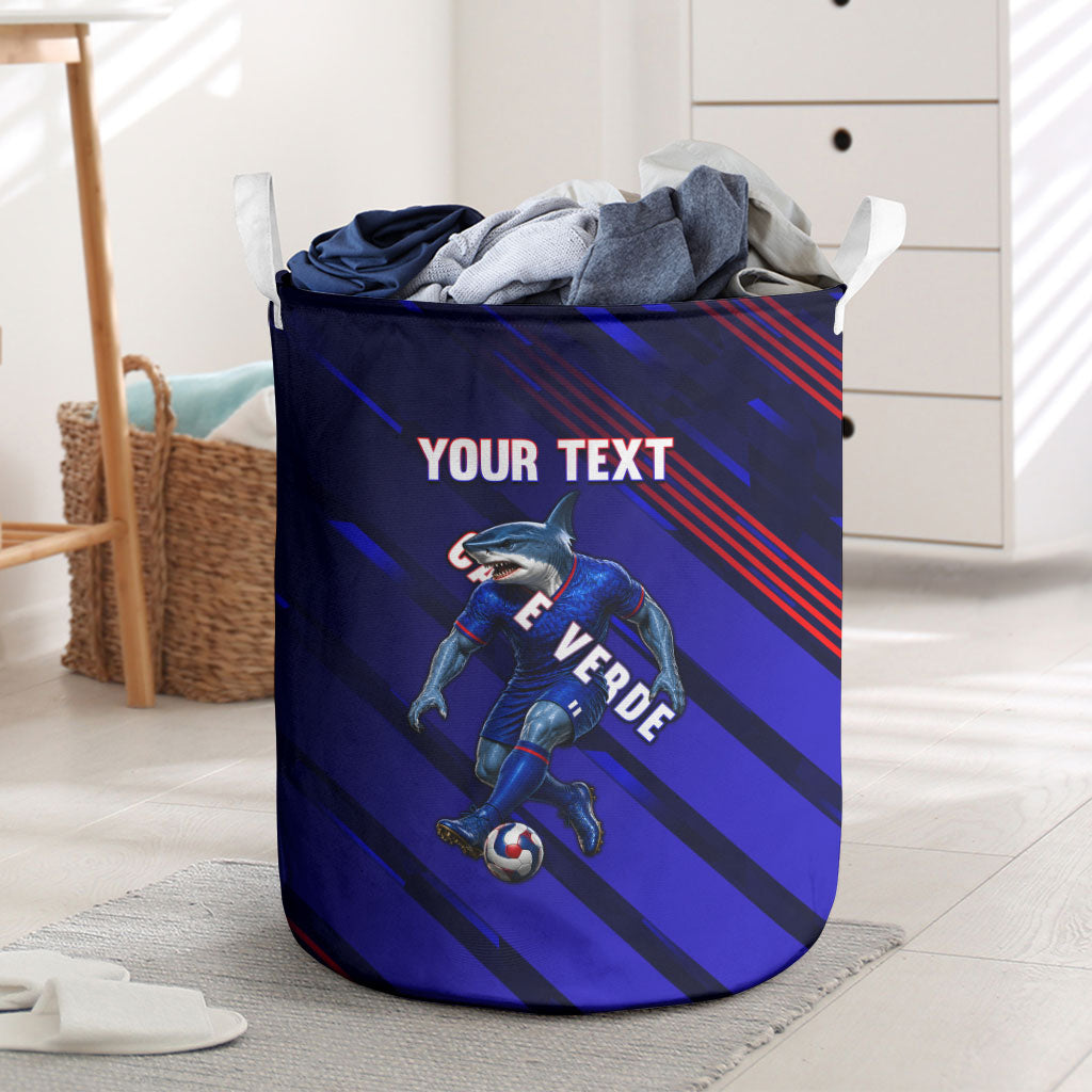 Personalized Cape Verde Soccer Laundry Basket Shark Mascot Football Player Striped Pattern