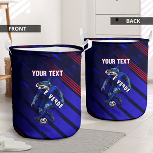 Personalized Cape Verde Soccer Laundry Basket Shark Mascot Football Player Striped Pattern