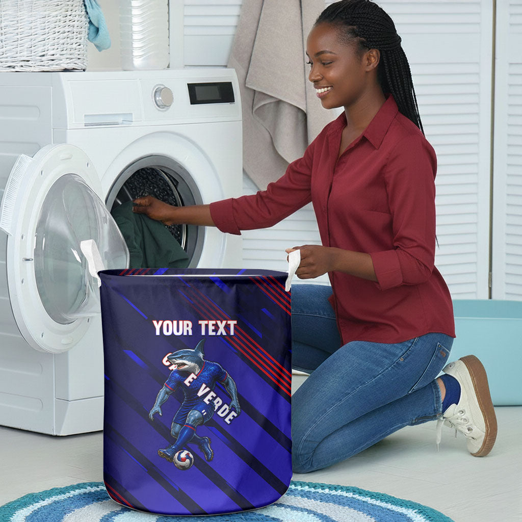 Personalized Cape Verde Soccer Laundry Basket Shark Mascot Football Player Striped Pattern