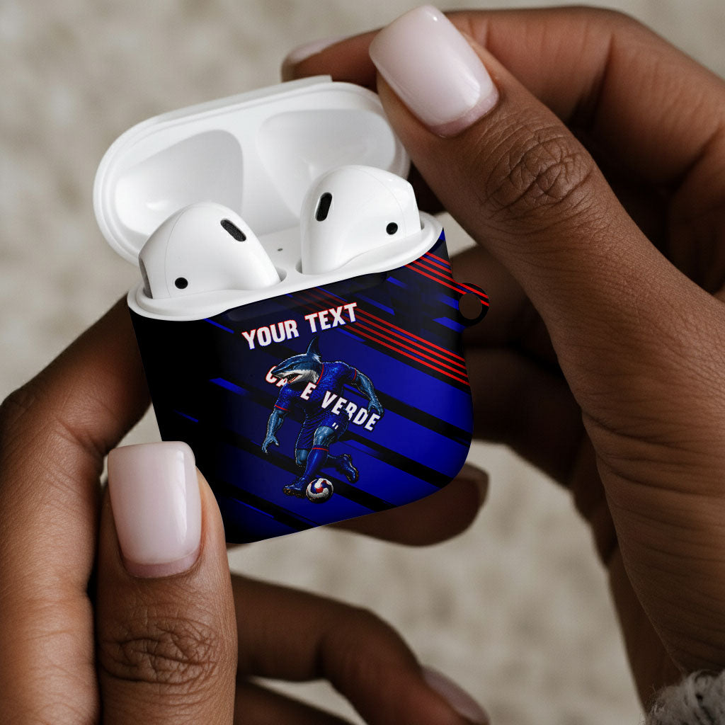 Personalized Cape Verde Soccer AirPods Case Shark Mascot Football Player Striped Pattern