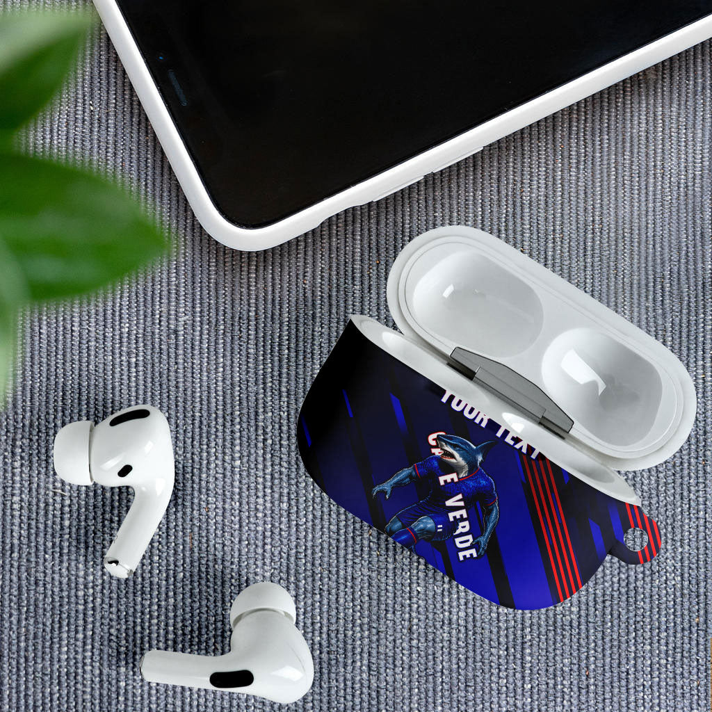 Personalized Cape Verde Soccer AirPods Case Shark Mascot Football Player Striped Pattern