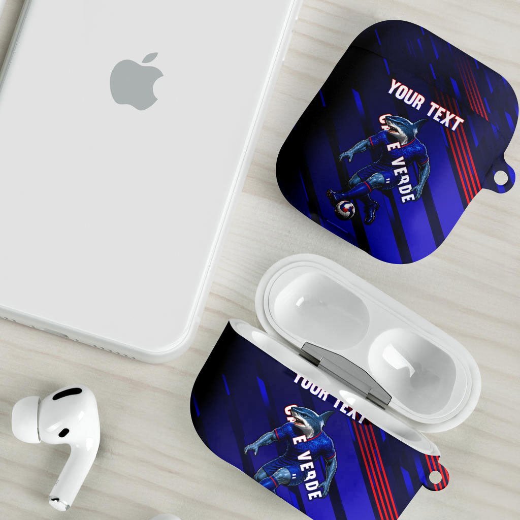 Personalized Cape Verde Soccer AirPods Case Shark Mascot Football Player Striped Pattern